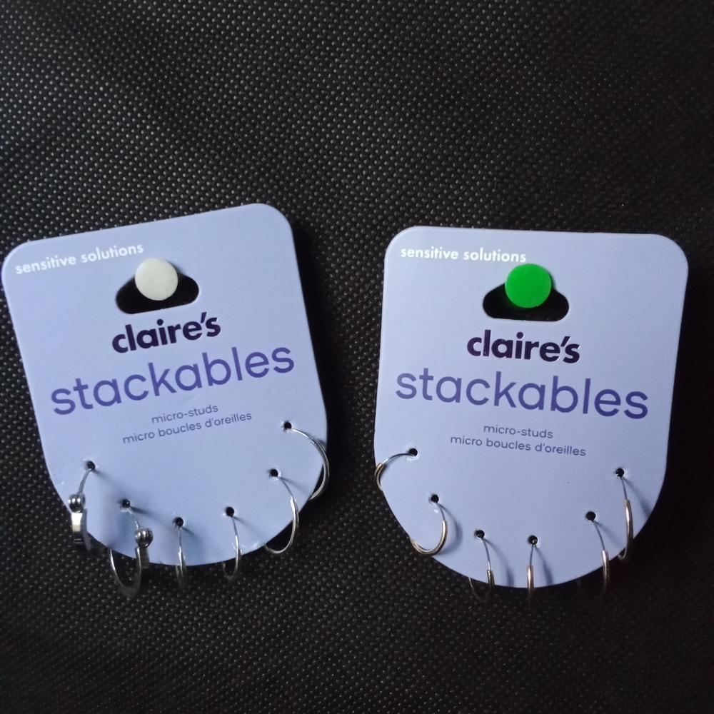 Claire's Stackables Silver & Gold Tone Earrings Micro Studs Sensitive Solutions